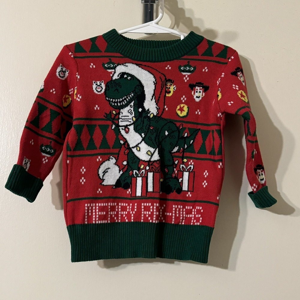 Disney Toy Story Toddler Christmas Ugly Sweater Merry Rexmas Rex Dinosaur 12 Mth